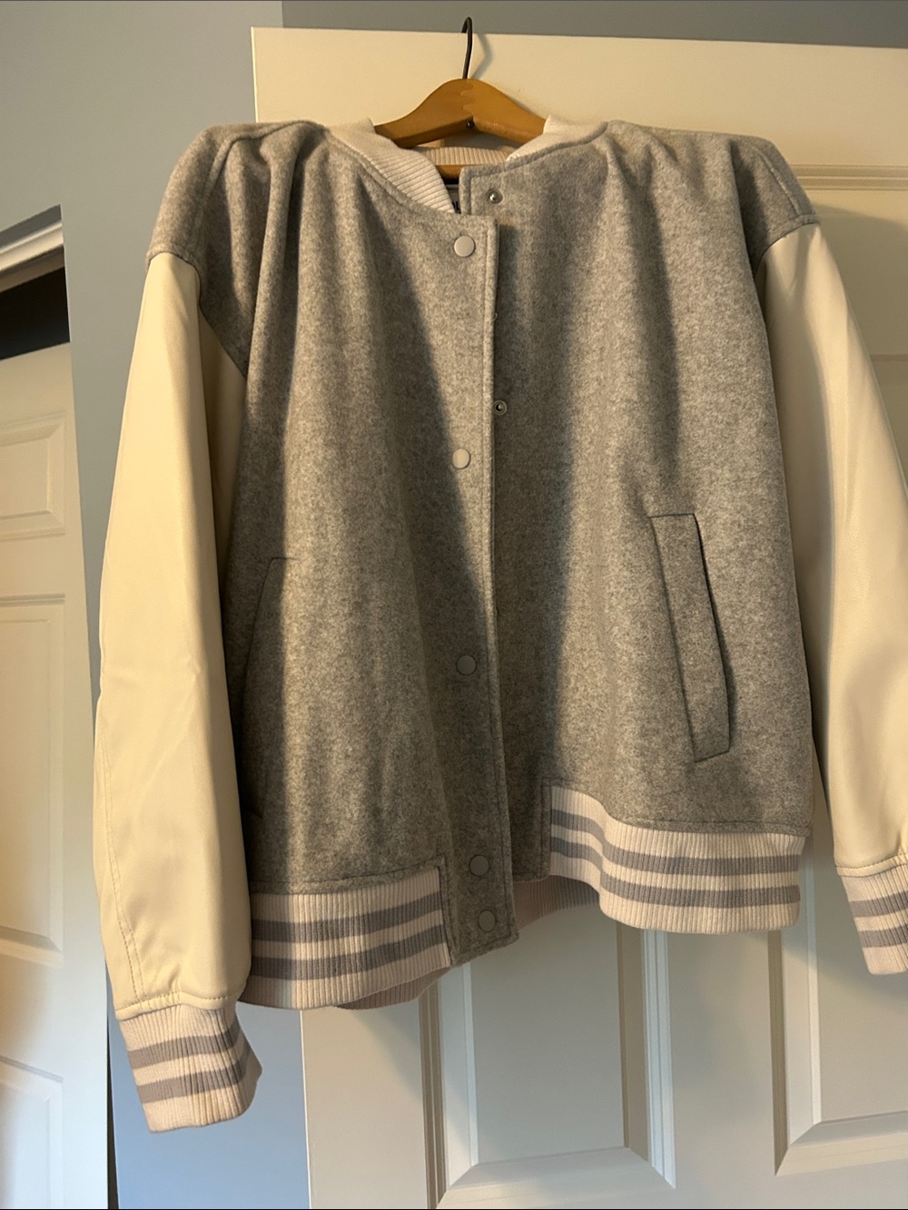 Old Navy Grey and Cream adult Varsity Jacket